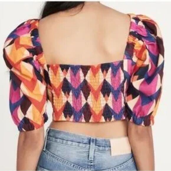 NWT Farm Rio Lindeza Grafica Linen Crop Top In Multi Small - Picture 5 of 13